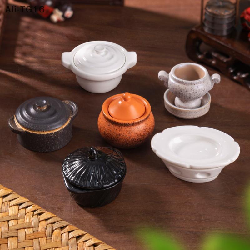 1 Piece Dollhouse Kitchen Decoration DIY Accessories Mini Clay Pot Plate Food Model Doll House Miniature Kitchen Items