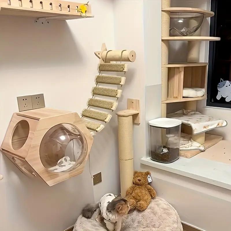 Cat Shelves for Wall 5 In 1 Cat Furniture Set with Soft Pad Space-Saving Wall Mounted Shelves with Toys for Play & Rest
