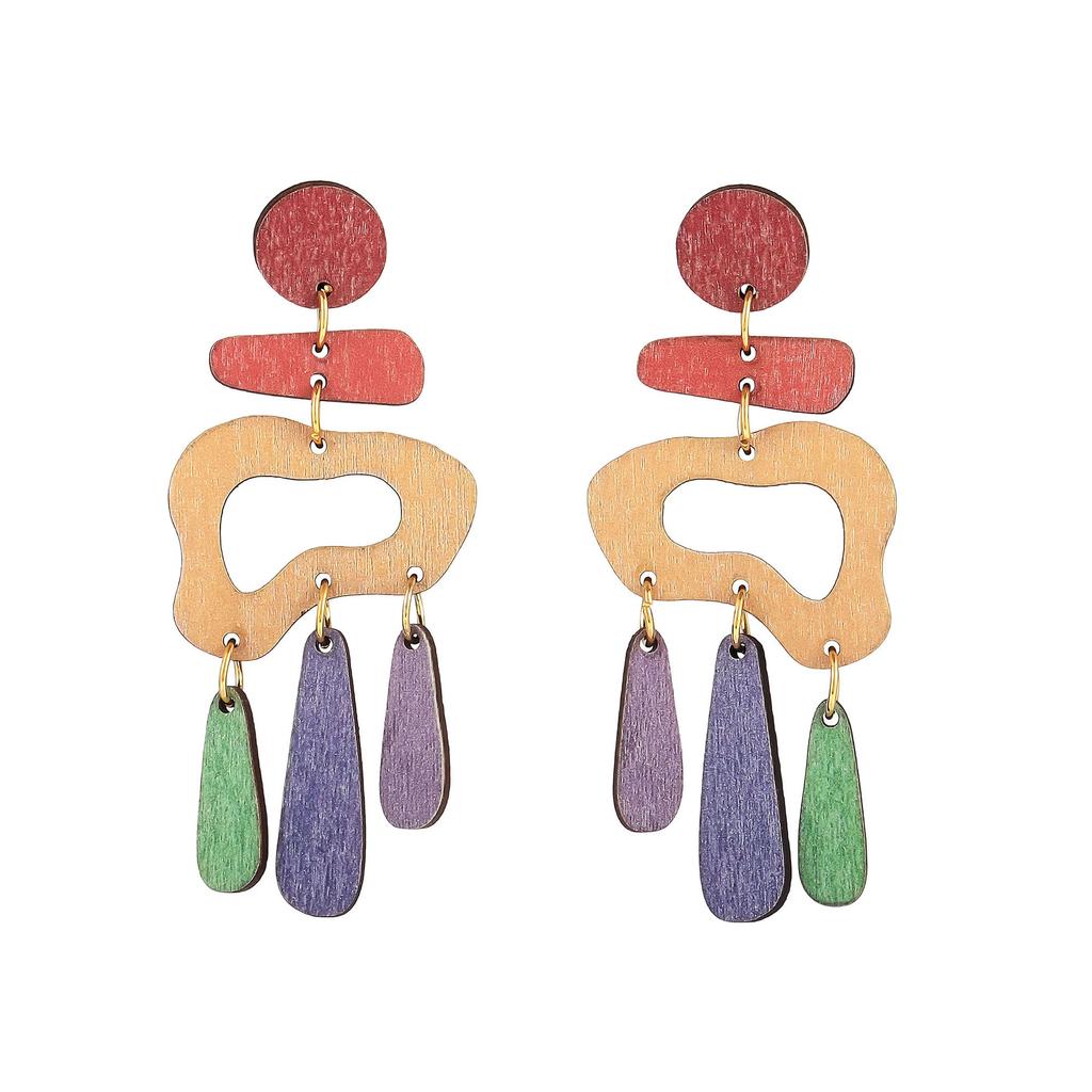 Environmentally Friendly Wood Earrings, Personalized Color Irregular Graphic Splicing Studs