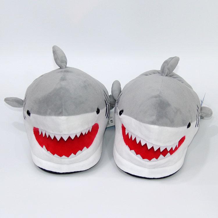 Great White Shark Cartoon Plush Slippers - Boys' Winter Indoor Cotton Footwear for Couples