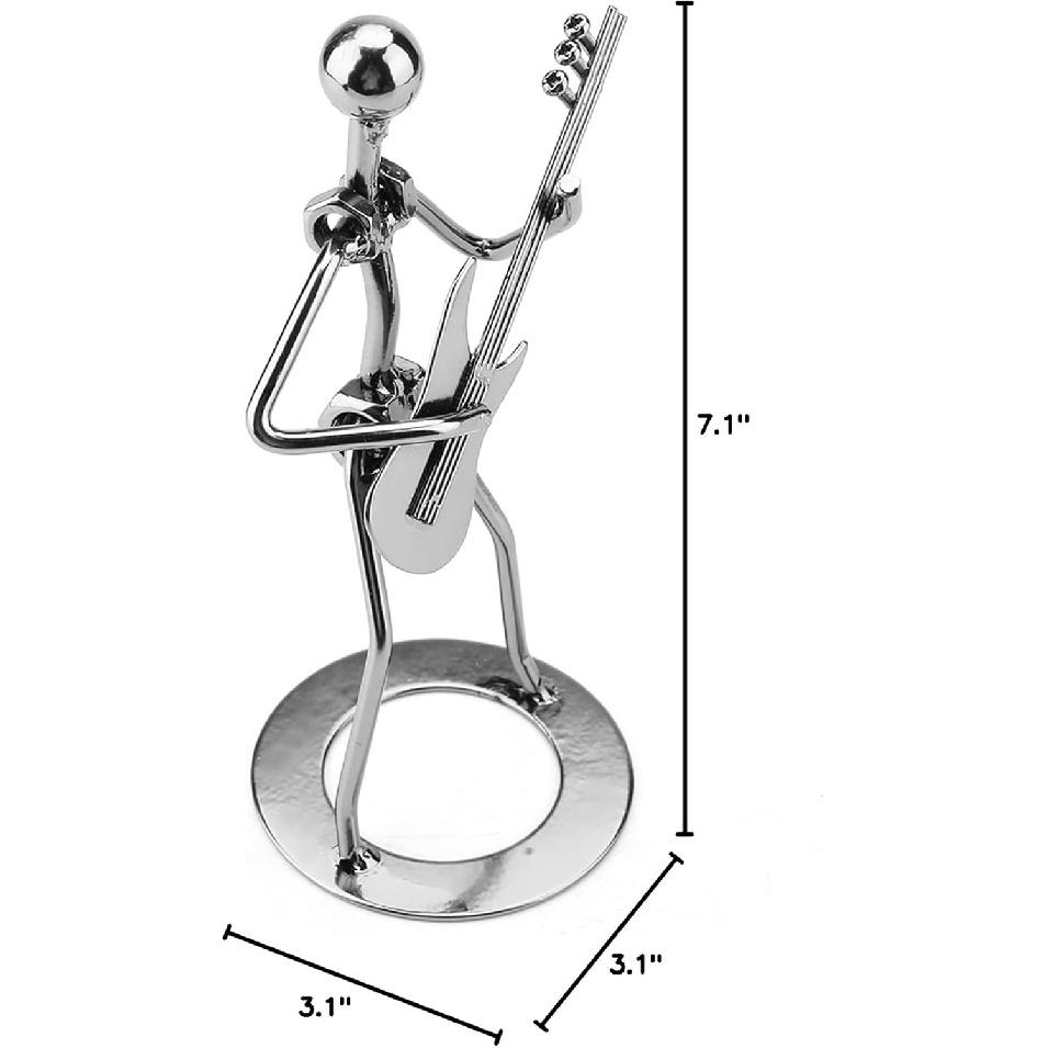 Walfront Metal Musician Guitar Player Statue Musical Instrument Guitar Collectible Figurine Home Cafe Counter Office Book Shelf Decor for Adult