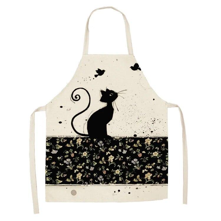 1 Pack Cute Cat Pattern Kitchen Cooking Baking BBQ Aprons for Men and Women Linen Bibs Home Cleaning Accessories