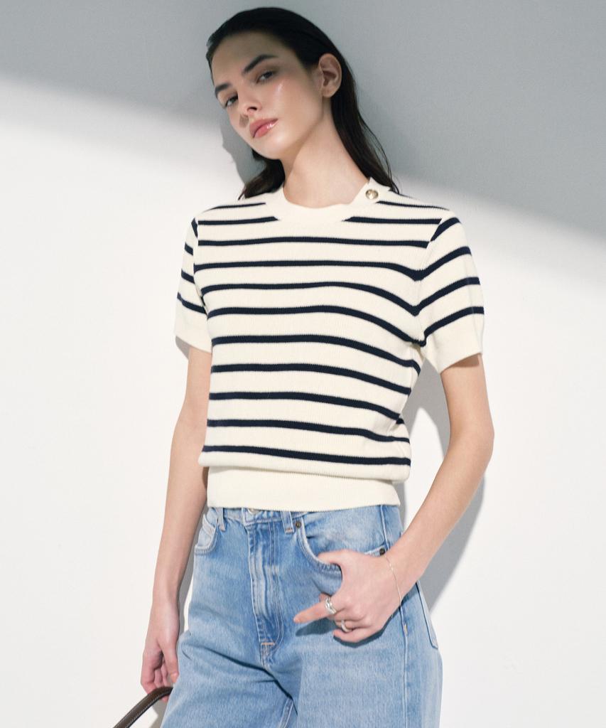 Tienjiti W Striped Button Knit (Ivory) Tnsw6E205I2