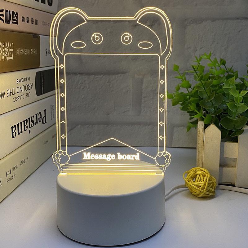 3D LED Night Light Acrylic Memo Board - Erasable Luminous Table Lamp