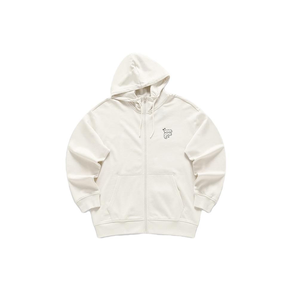 FILA Fusion FOB Series Large Logo Zip-Up Hooded American Vintage College Style Jacket Unisex jackets Milk-Beige T11U413503F-BG