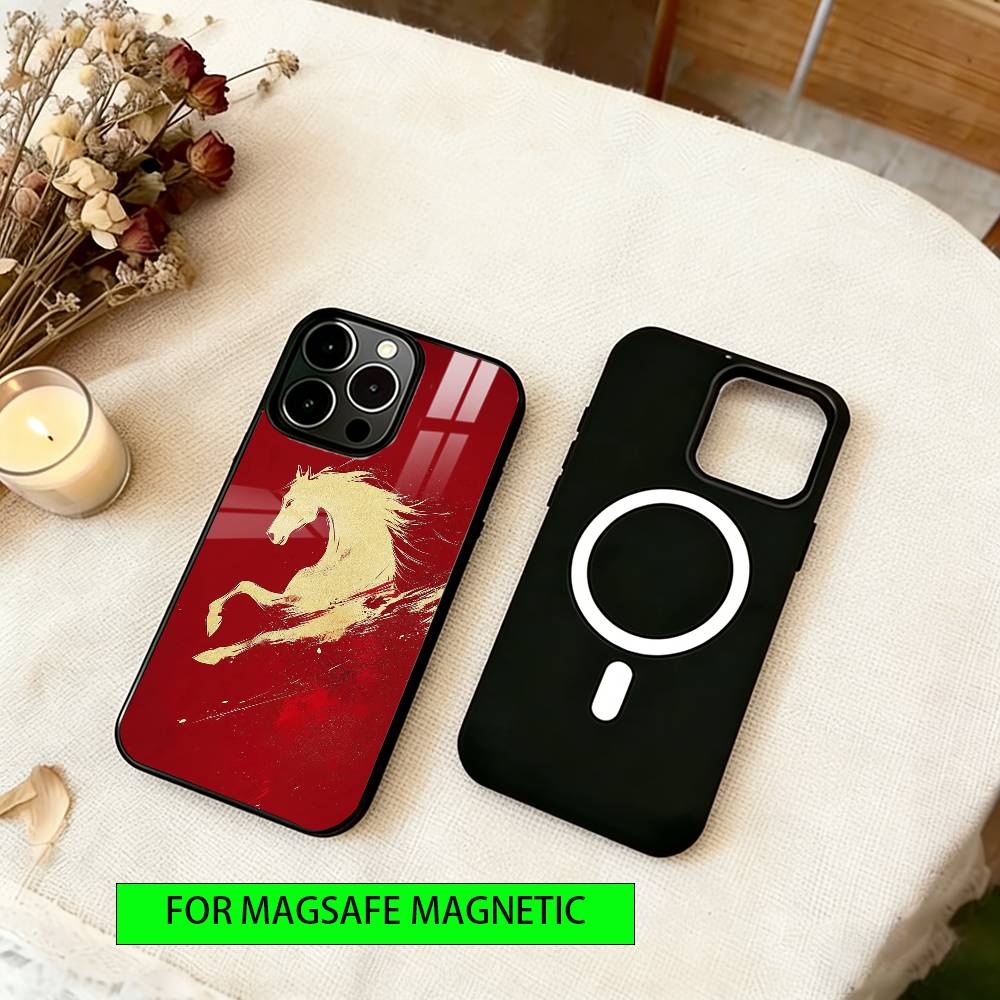 

Golden Horse Phone Case For iPhone17,16,15,14,13,12,11 Plus,Pro Magnetic For Magsafe Wireless Charging iPhone12ProMax