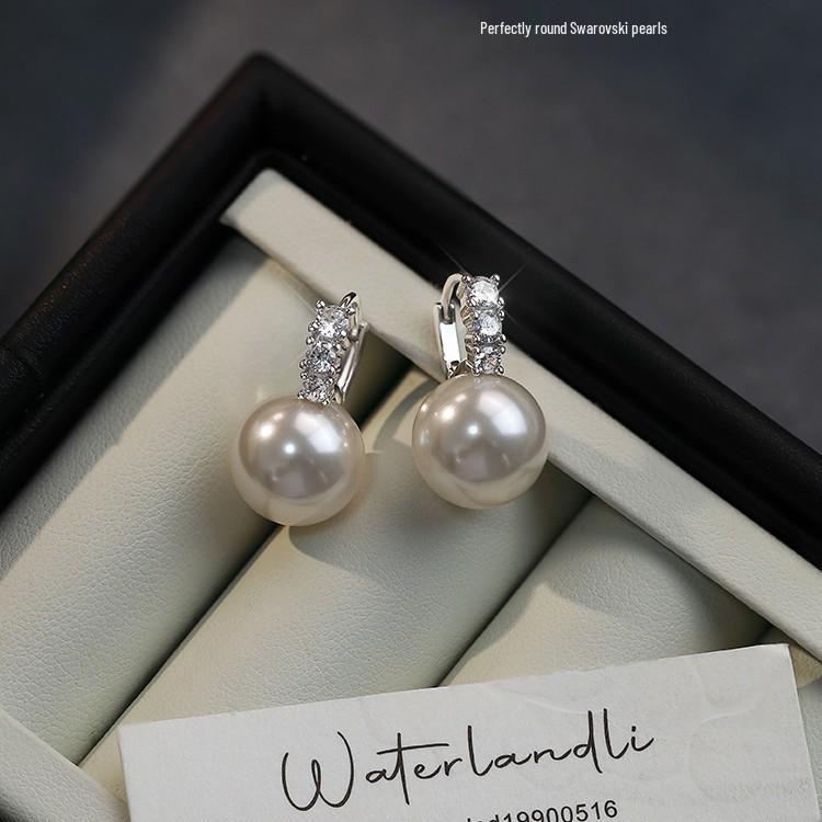 925 Sterling Silver Pearl Earrings with Zircon Studs - Elegant Women's Luxury French Socialite Earrings & Ear Cuffs