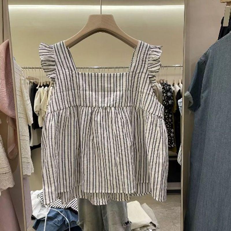 

Молодежная деревянная рубашка-жилет с полосками на ушах и рукавами-крылышками Grey S