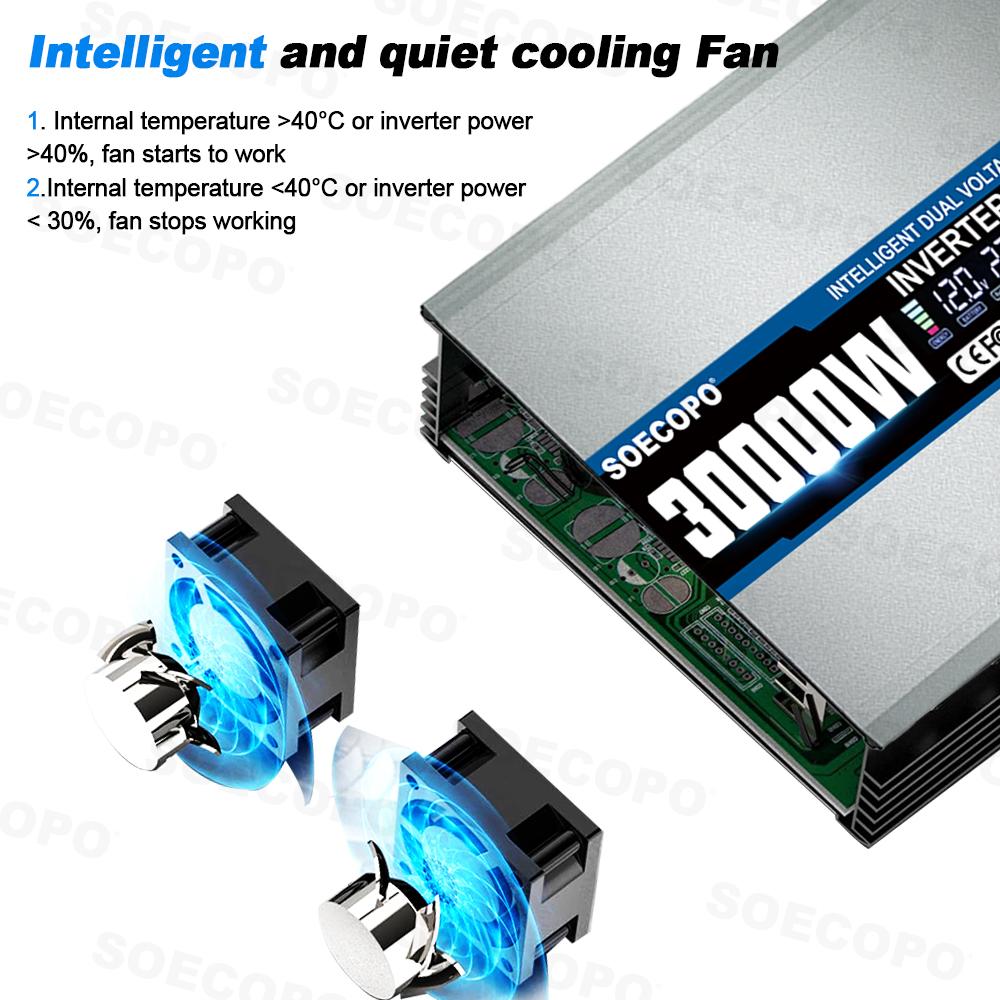 Dual Voltage Input Inverter 30000W Smart Solar Inverter DC 12V/24V 48V/60V 60V/72V To AC 110V/220V Current Inverter Home Camping