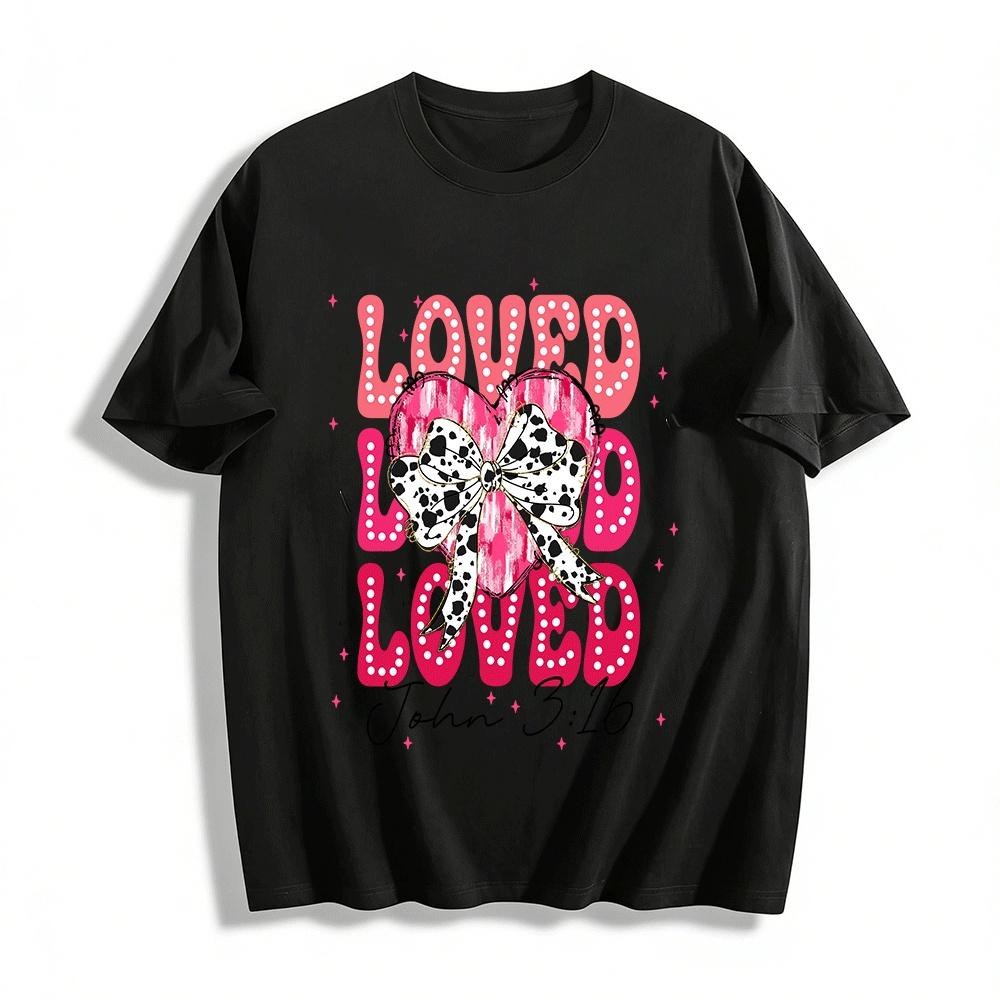 Loved John3:16 Heart Bow Print Casual Top Pure cotton T-shirt XXS