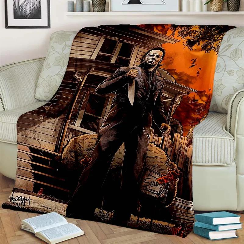 HD Horror Movie Game Halloween Gift Blanket Michael Myers Sofa Bed Decor Warm Flannel for Outdoor Picnic Car