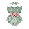 Citgeett Summer Infant Baby Girl Floral Bodysuit Dress Cute Bow Flying Sleeve Jumpsuit Headband Clothes