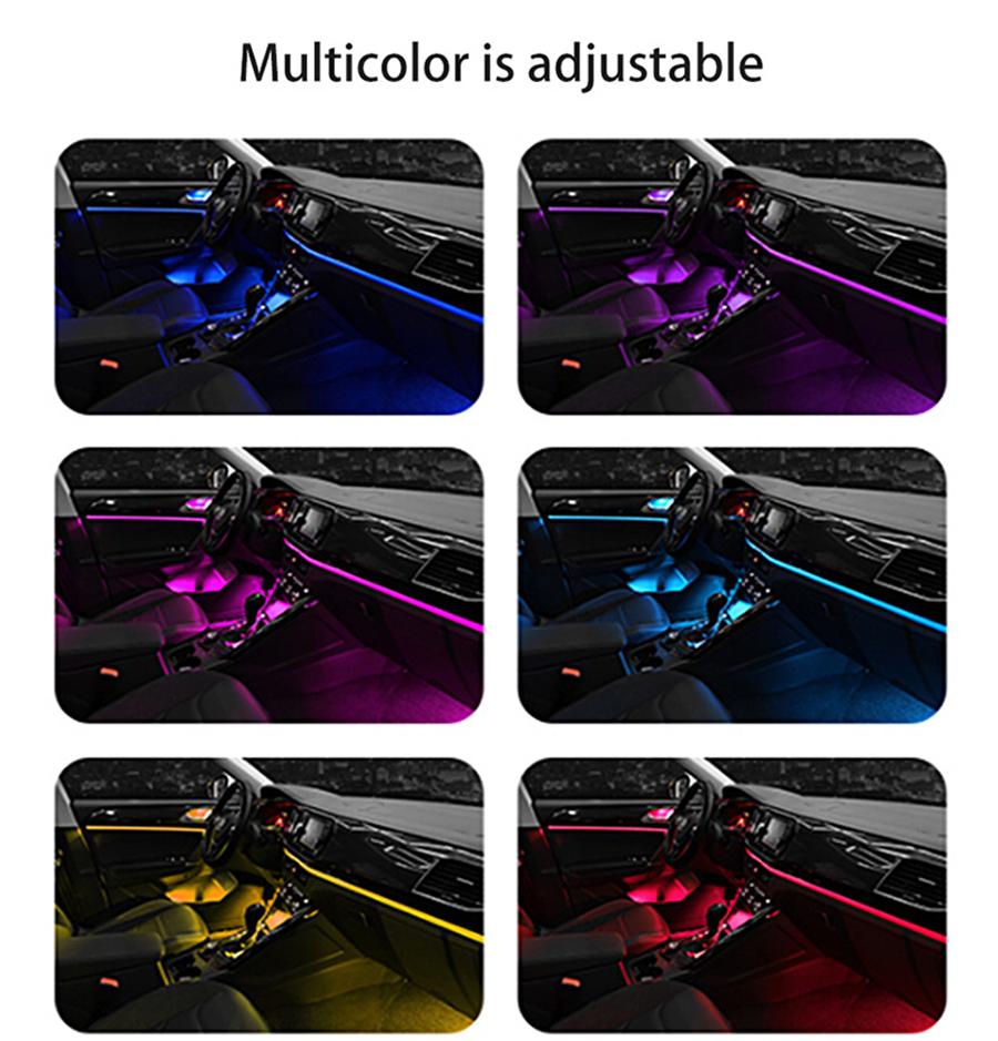 6 In 1 RGB LED Atmosphere Interior Ambient Light Fiber Optic Strips App Control