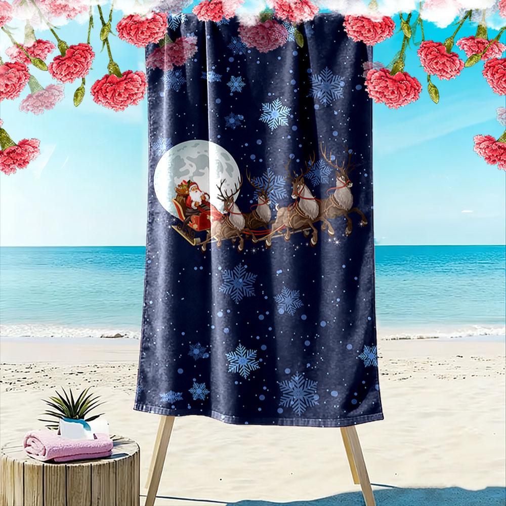 Magical wintry sleigh ride Print beach towel, quick drying, suitable for travel, outdoor sports, jogging, the beach and swimming, gift
