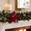 DYS Artificial Flowers with Gold Powder & Beads, Multi-Color Glitter Christmas Flowers, Multi-Layered Fabric Petals, Bendable Stems for Holiday