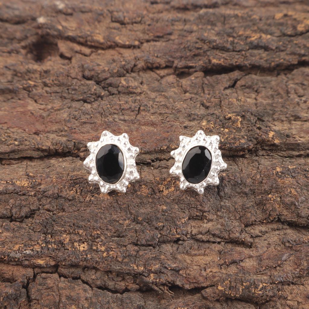 Black Onyx Gemstone 925 Sterling Silver Handmade Jewelry Dangle Earrings 0.54" EE-151-15