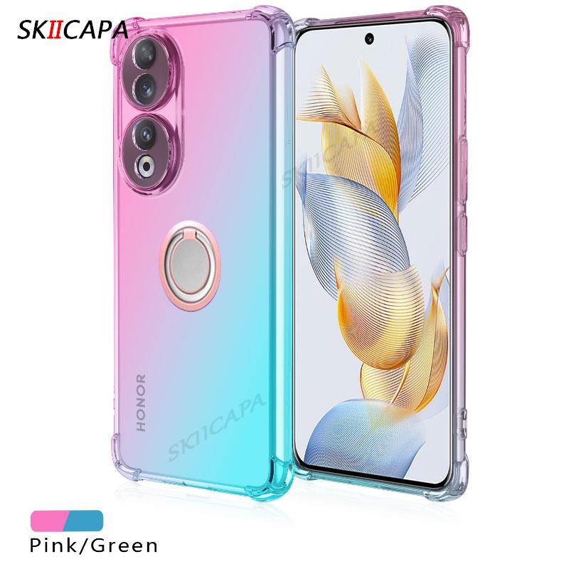 

Magnetic Ring Holder Gradient Silicone Case For Huawei Honor 90 Lite Honor90 Pro 80 SE 70 PRO Shookproof Translucent Soft Cover for honor 90