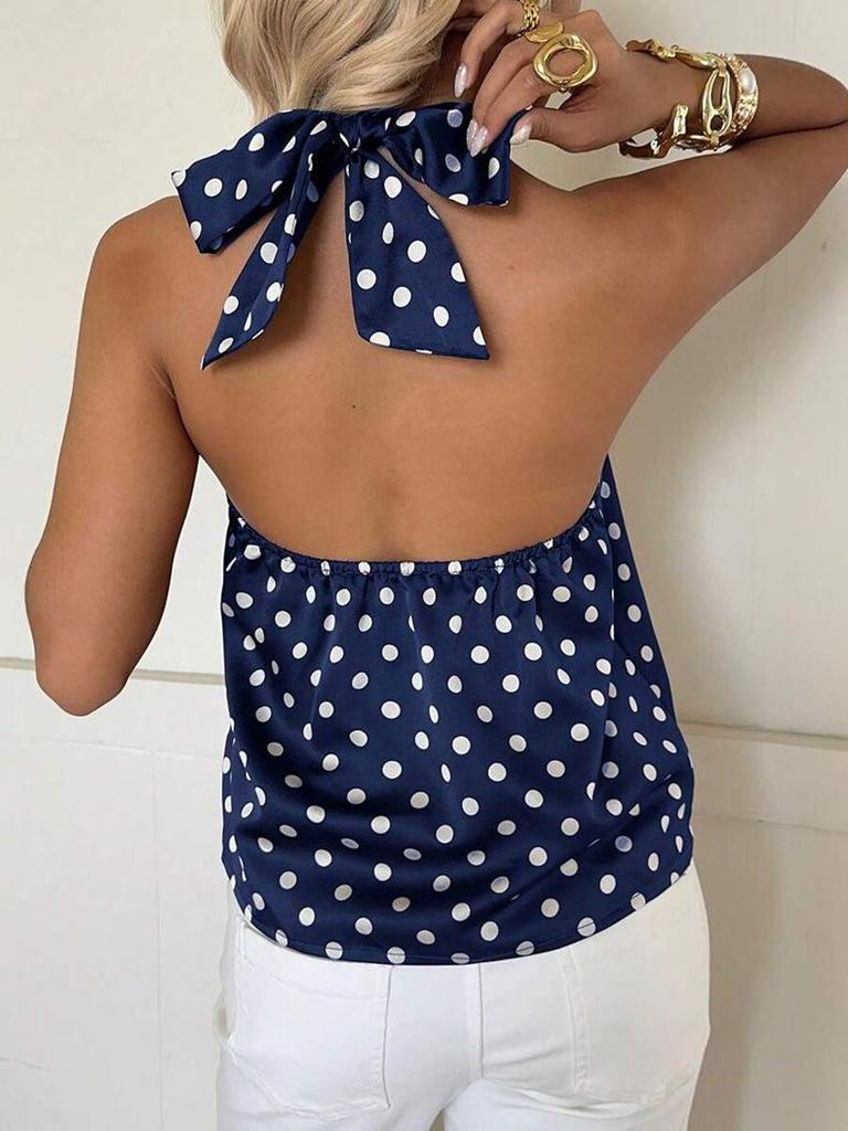 Women's 2026 Summer Polka Dot Halter Crop Top