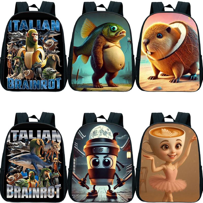 Italian Brainrot Backpack Toddler Boys Kindergarten Bag Cartoon Cappuccino Saaassino School Bags Boys Girls Animals Bookbag Gift