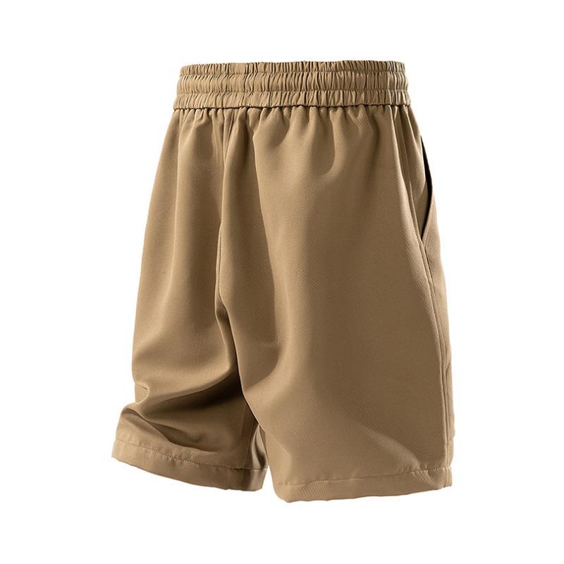 Summer Men Casual Solid Color Shorts Drawstring Waist Zipper Pocket Pants