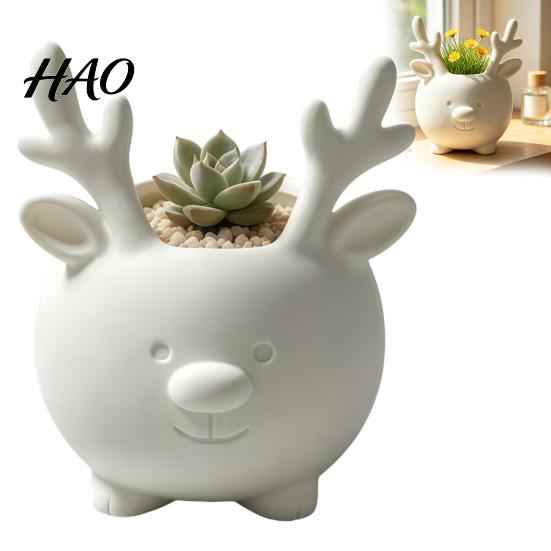 Christmas Ornament 3D Printed Reindeer Succulents Planter Pot for Indoor Plants, Decorative Desktop Makeup Brush Storage Organizer, Table Ornament,