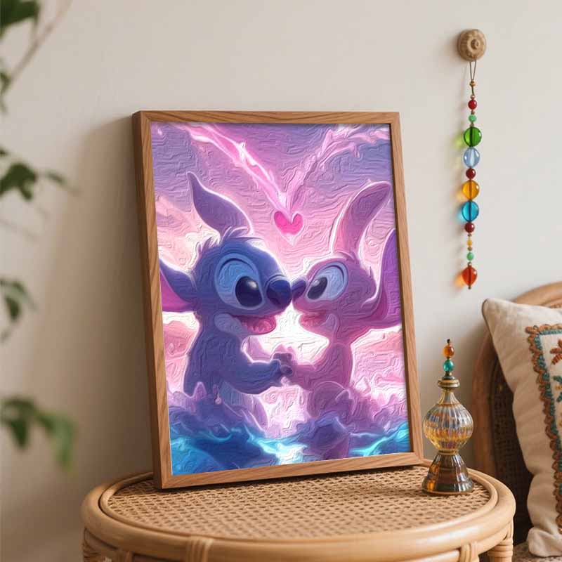 Disney Stitch Love Painting Kit Home Wall Decor Handmade Gift Lilo And Stitch Romantic Couples Artwork For Living Room DIY Craft 130