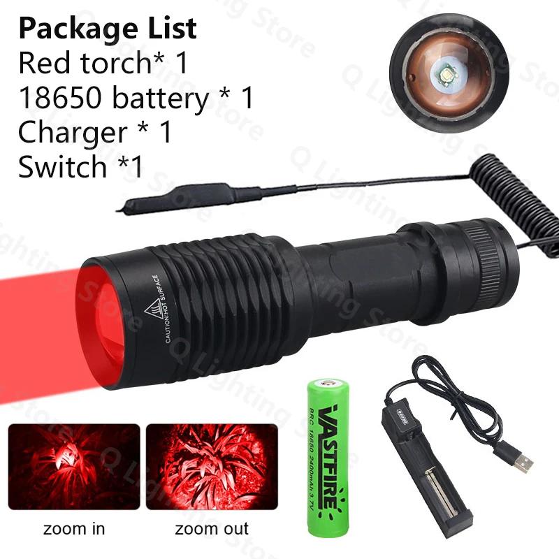 LED Tactical Hunting Torch Flashlight White/Red/Green Flashlight Waterproof Outdoor Lighting with Switch USB Rechargeable Lamp