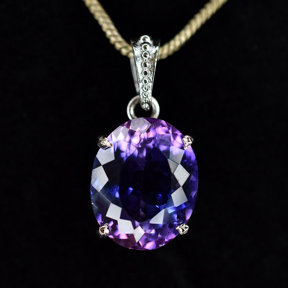 

Natural Oval Pendant Purple Tanzanite 925 Sterling Silver 28 Ct Gems CERTIFIED my.pd-10