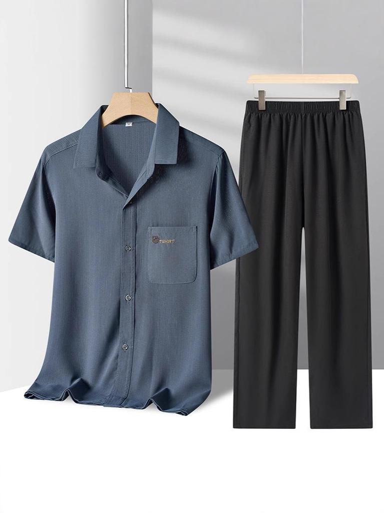 Men's Summer Short-Sleeve Loose Fit Suit Set for Middle-Aged & Elderly