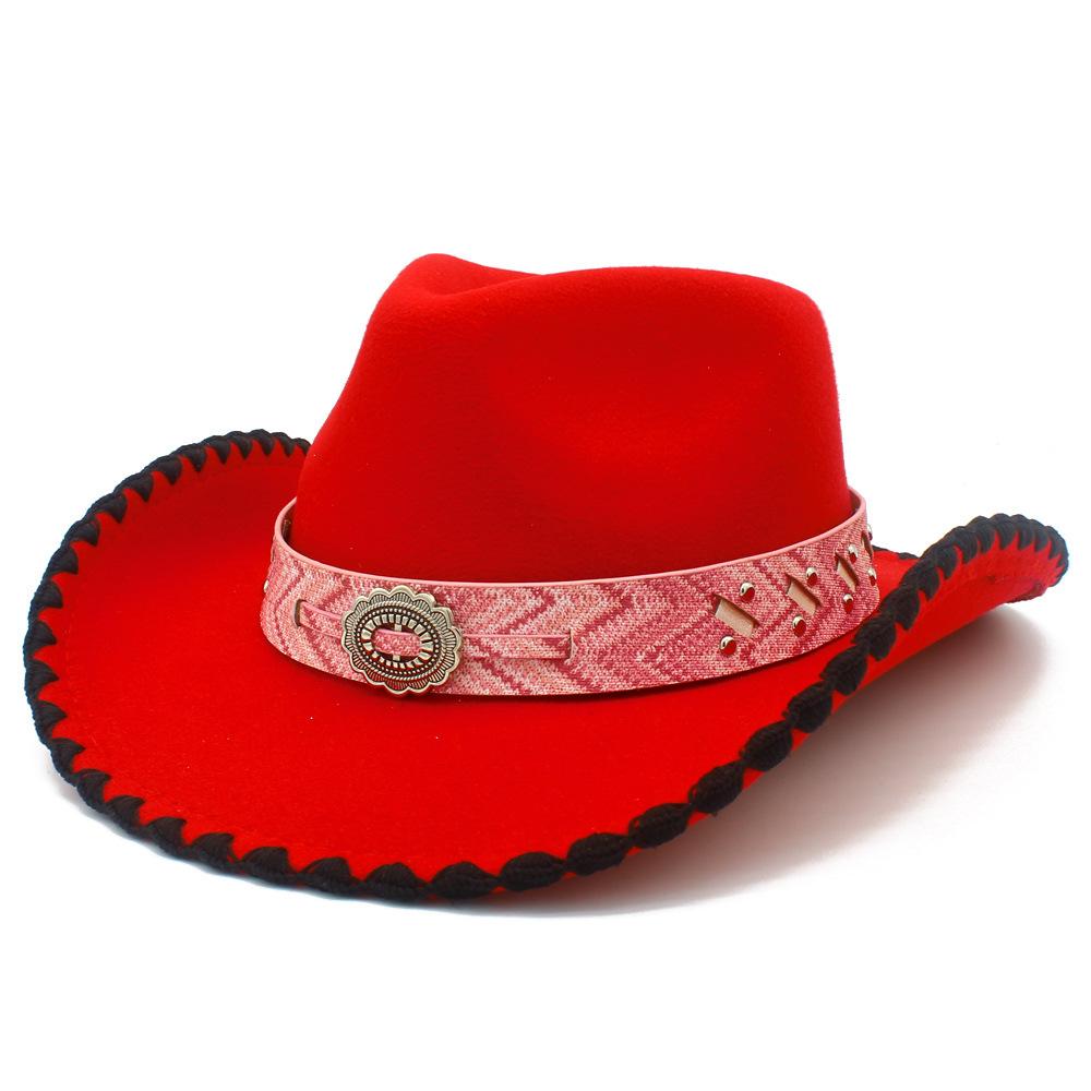 Cappello da sole decorativo da donna, semplice ed elegante, con fibbia metallica rosa, per esterni, da viaggio, stile retrò, cappello da cowboy, tesa larga, cilindro