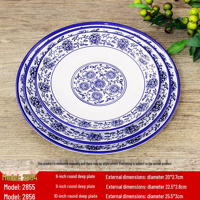 Retro Blue & White Melamine Dinnerware Set: Noodle & Soup Bowls, Plates for Restaurants & Noodle Shops