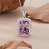Large Natural Amethyst Pendant Necklace Female Princess Square Cut S925 Silver Colored Jewelry.