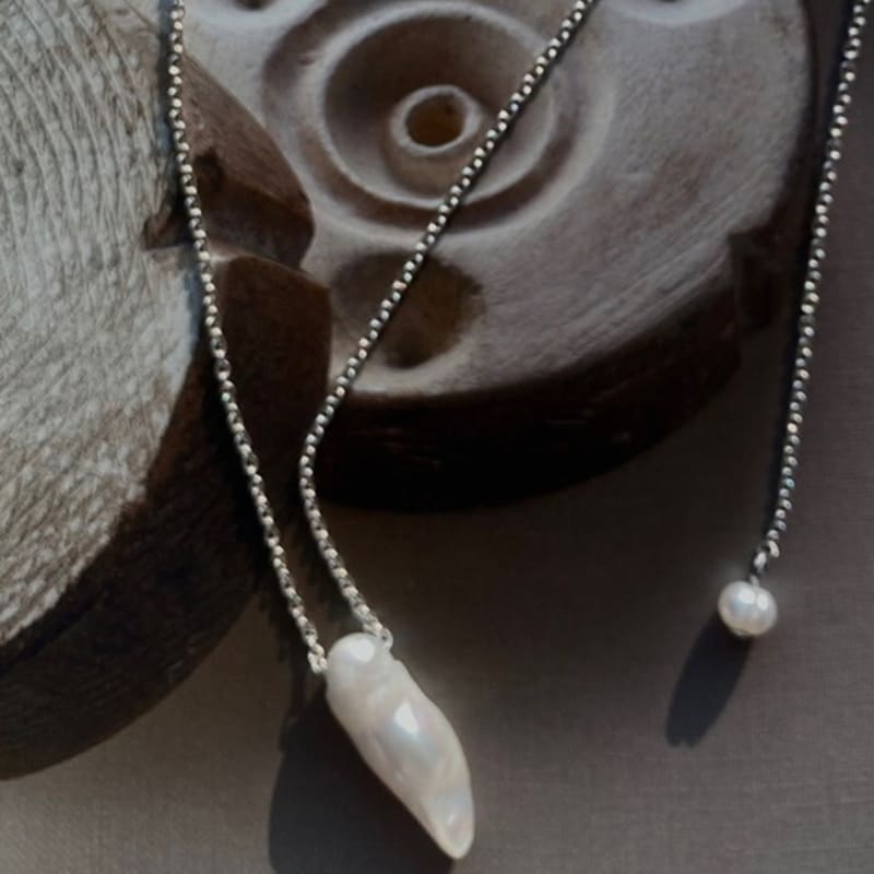 SUZURAN Liquid Pearl_ 2way Silver Necklace