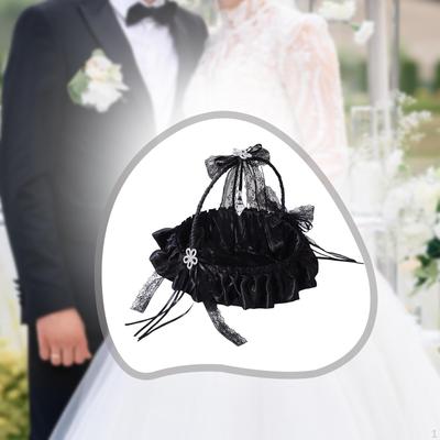 Wedding Flower Girl Basket Black Cloth and Lace Lightweight Bridal Accessory Storage Elegant