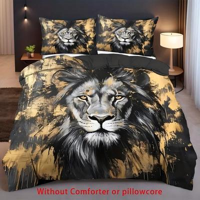 Retro Black Gold Lion 3D Printed Quilt Cover Set Home Textiles Bedding Set Lion Wildlife Theme Style Duvet Cover Set Pillowcases