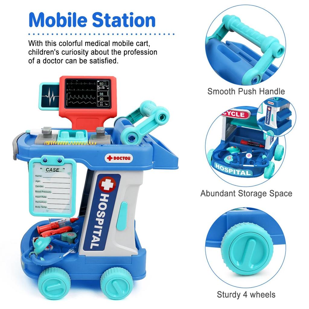 Doctor Kit For Toddlers Medical Pretend Play Set For Kids With Medical Station Mobile Cart Plaything For Girls Young Boys Birthday Present