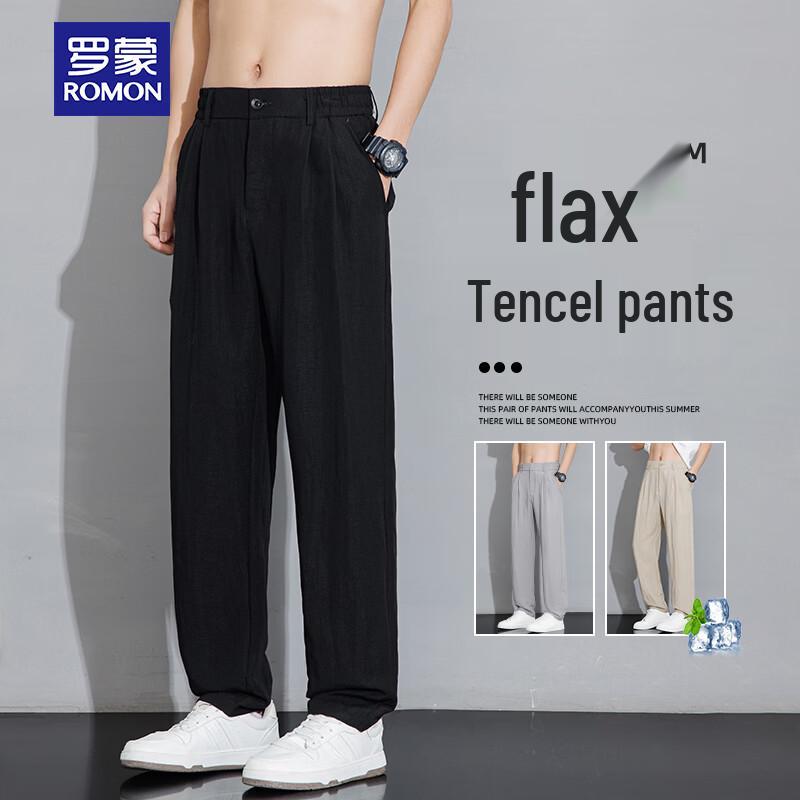 ROMON Men s Summer Ice-Feel Tencel Linen Stretch Casual Pants M