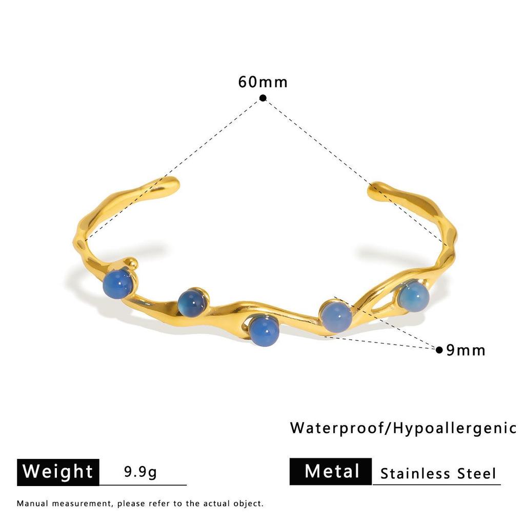Retro Colorful Natural Stone Crystal Bangle Dainty Pearl Bracelet 18k Gold Pvd Stainless Steel Bracelets for Women ALN2512288