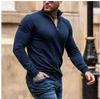 Men S Solid Color Half Zip Stand Collar Long Sleeve Knit Sweater