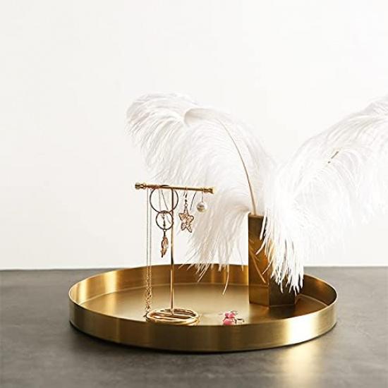 12-calowa złota okrągła metalowa taca dekoracyjna ze stali nierdzewnej złota taca do serwowania mosiężne kółko taca na blat stołowy do łazienki blatu biurka