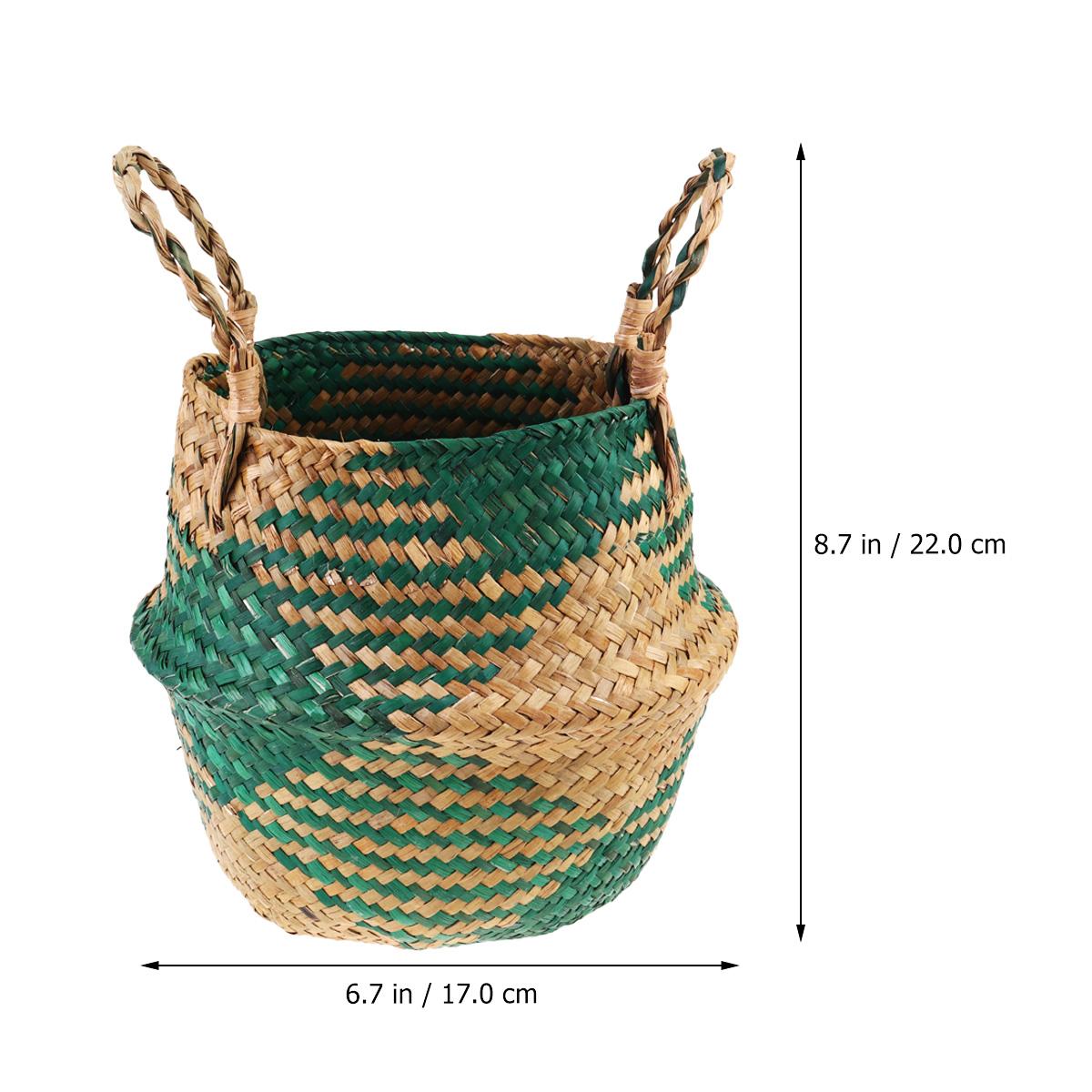 

Premium Straw Storage Basket with Double Handles Foldable Design for Flower Pot Living Room Office Kitchen Desktop Ornament Red зелений