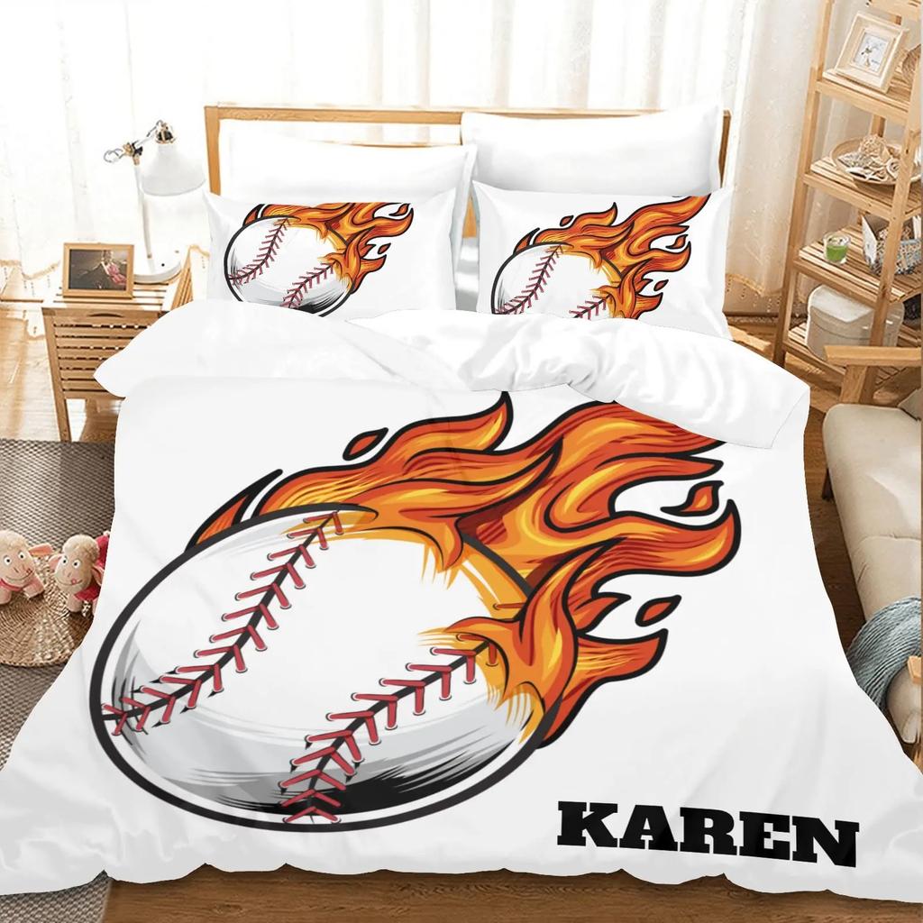Custom Name Soccer Duvet Cover for Boys Teens Blue Flame Soccer Bedding Set Personalized Sports Comforter Cover Bedroom Decor