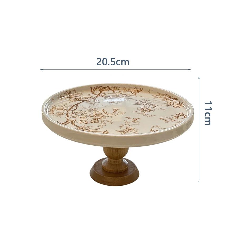 

Vintage Ceramic Storage Tray Floral Wooden High Legged Tray Home Aromatherapy Tea Fruit Storage Tray Home Decoration хакі