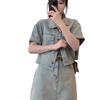 Summer 2026 Korean Style Women's Denim Jacket & High-Waisted Skirt Set