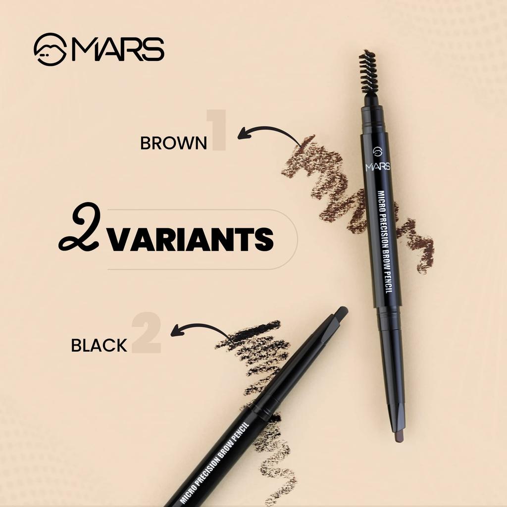 MARS Micro Precision Brow Pencil with spoolie | Retractable & Easy Glide | Long Lasting & Natural finish (0.4 g) (Brown)