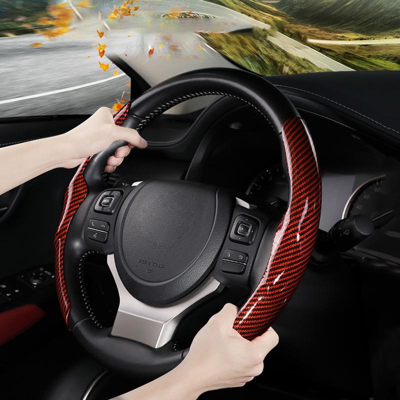 36cm Carbon Fiber Car Steering Wheel Cover Non-slip Sports Ultra-thin Card Cover Summer Auto Handle Protective Cover Type D