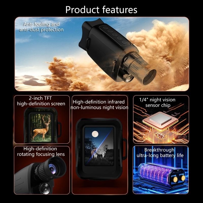 Ultrared Rays Night Visibility Monocular Optically 16x Magnification Recording Functionality For Hunting Hiking Surveillances