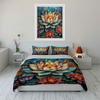 Colorful Lotus With Vibrant Leaves Print Bedding Set 1 Duvet Cover 2 Pillowcases For Adult And Children Luxury Gift Full Size