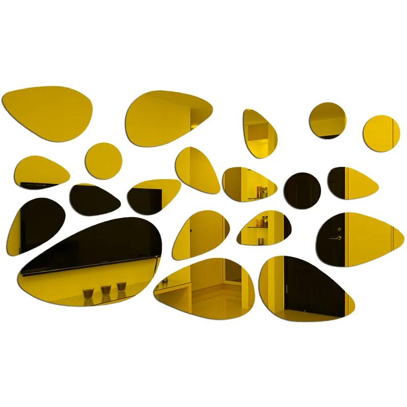 20pcs Irregular Geometric Cobblestone Pattern Mirror Wall Sticker Self-adhesive Detachable Colored Acrylic Mirror Wall Decals