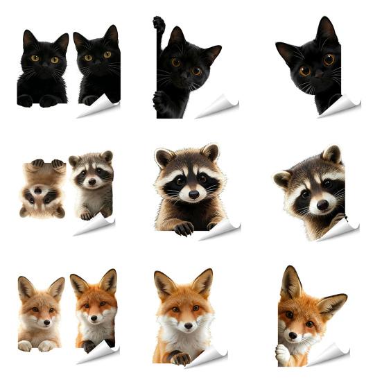 Adesivos de Janela de Animais Raposa Gato Guaxinim Desenho Animado Adesivos Estáticos Removíveis para Quarto de Crianças Sala de Estar Portas de Vidro Janelas